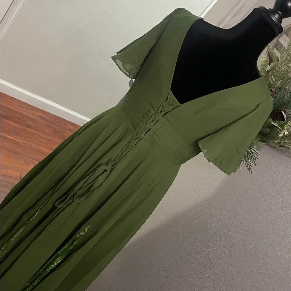 Pomuyo. Neck Mother of The Bride Dresses with Slit Short Sleeve Chiffon and lace - Picture 4 of 12